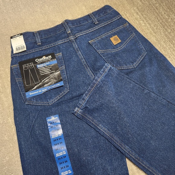 Vintage Carhartt Jeans Men 33x34 *READ B230 Dark Wash Relaxed Straight Denim NEW - Picture 1 of 9